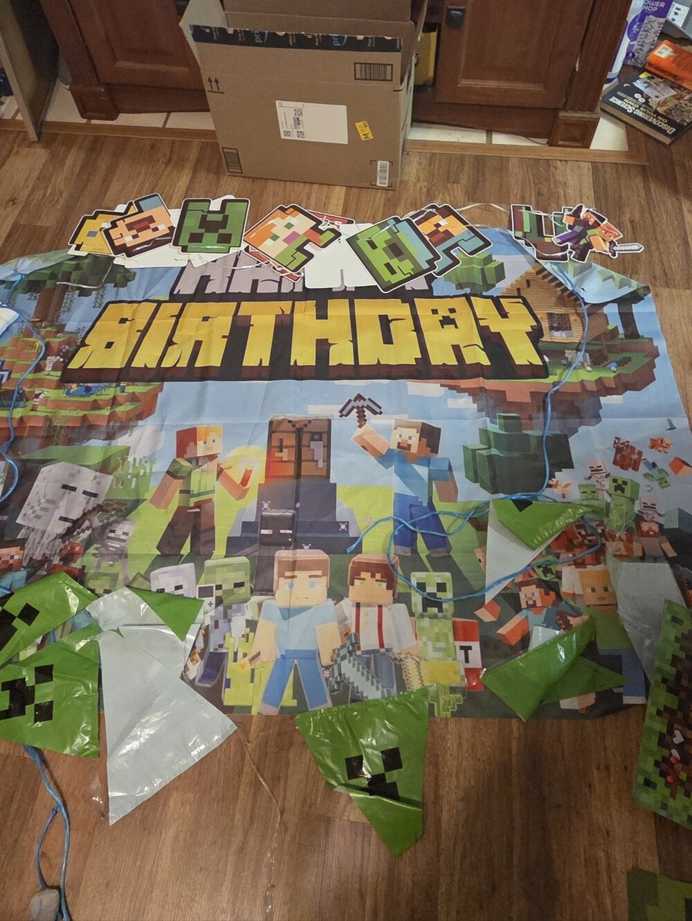 Minecraft Birthday Party Supplies. Gently Used. Banner And Cupcake Tower